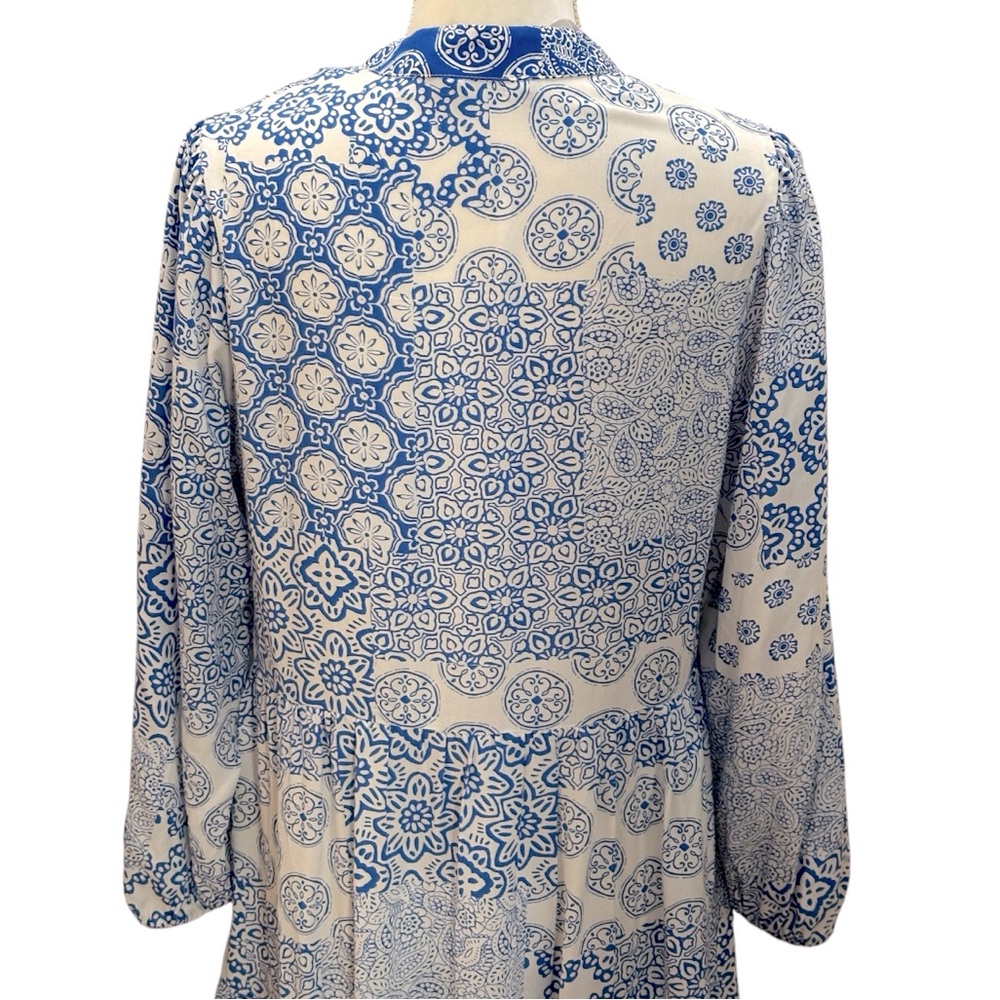 Zara Blue & White Patchwork Print Tiered Maxi Dress, size M - Picture 3 of 9
